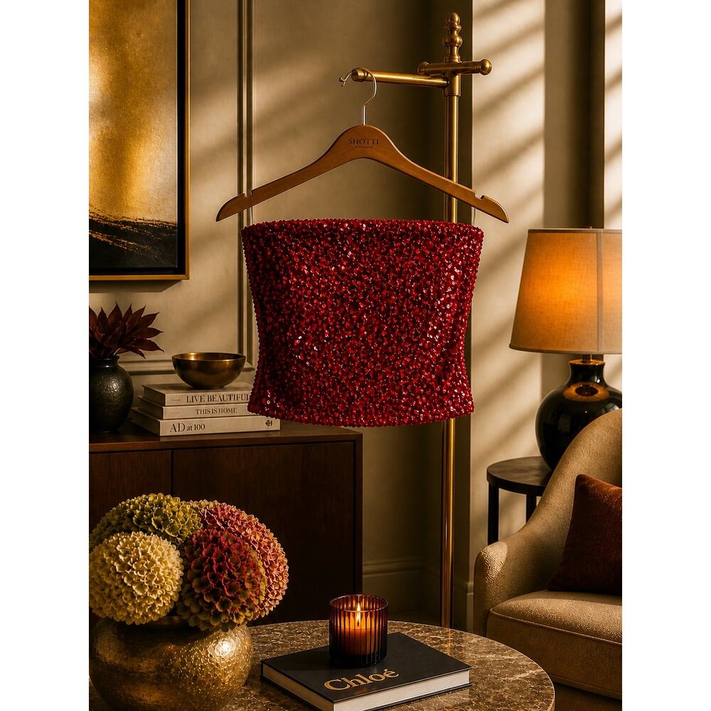 Anthropologie Red Sequin Tube Top Strapless Bandeau Exposed Zip Medium NWT Chic
